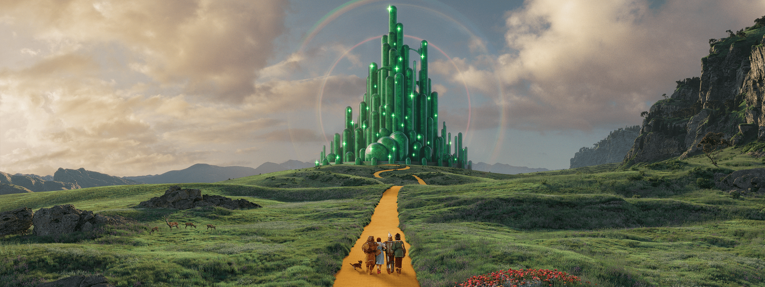 Dorothy and her companions traveling down the Yellow Brick Road™